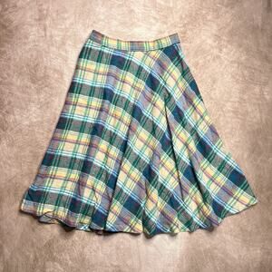 Vintage 70s Multicolor Tartan Plaid Midi A-Line Skirt Rainbow Uniform Academia